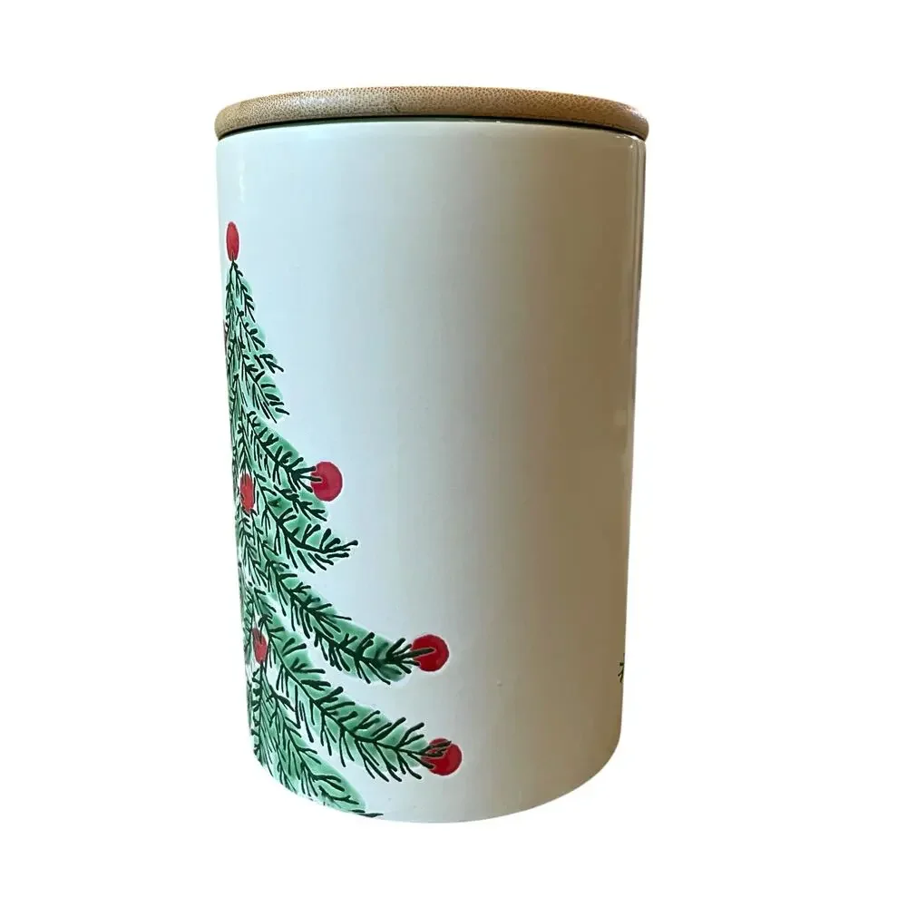 ELI & ANA Erma Christmas Tree Ceramic Canister Cookie Jar w/ Wood Lid 7.5in NEW